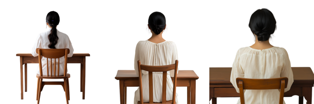 Set of a, A woman sitting at a desk, isolated on a transparent background. - Powered by Adobe