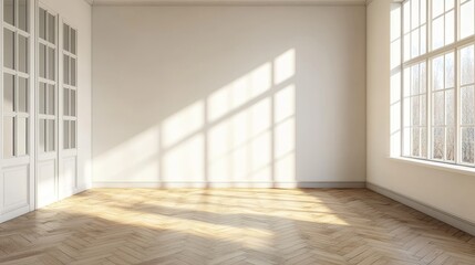 Fototapeta premium Empty Room With Shadow On White Wall 