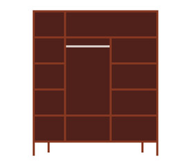 A minimalist brown wardrobe with multiple shelves surrounding a central hanging space. Ideal for bedroom furniture design, organization, storage solutions, modern interiors, and minimalistic