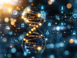 Abstract DNA structure with data connections.