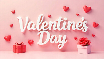 Minimalist Valentine’s Day Greeting with Gift Box and Delicate Rose