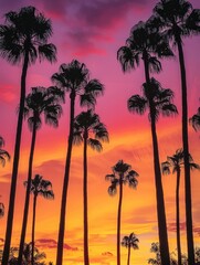 Silhouetted Palm Trees at Sunset Tropical Paradise