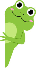 Smiling funny frog peeking cartoon illustration