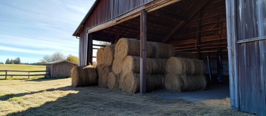 Hay Bales in Rustic Barn: A Peaceful Countryside Scene