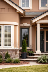 Fototapeta premium Luxury Home Exterior: Modern Architectural Design with Landscaping