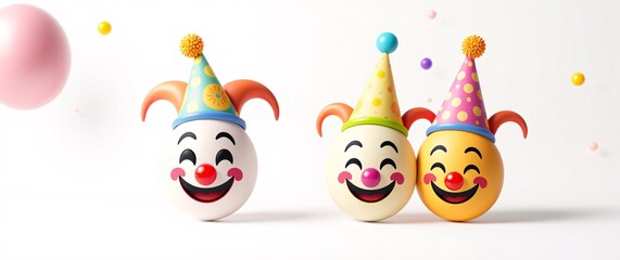Fototapeta premium Happy Birthday Greeting Card Design with Cute Smiley Emoji, Party Hat, and Gift Elements for Invitation with white background