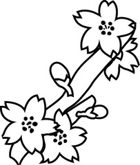 桜の枝白黒線画ベクターイラスト