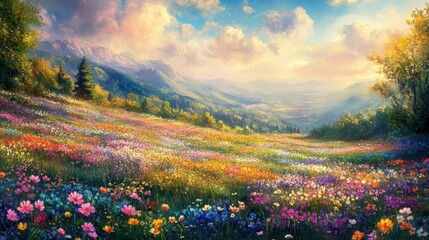 Obraz premium Colorful flowers meadow in a spring day