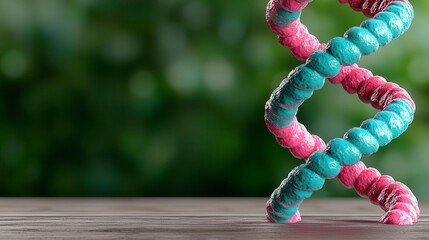 A photostock of glowing neon DNA strands in vibrant pink and blue, placed on a dark futuristic background, symbolizing innovation in genetics. High Quality