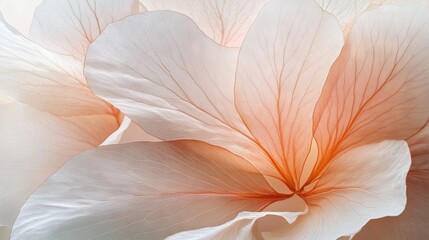 12.A wide macro view of delicate flower petals and translucent leaves, their natural textures and vein details highlighted against a neutral background, forming an elegant banner.