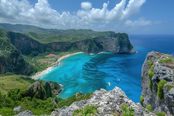 Secluded Cove with Turquoise Waters and Lush Green Hills