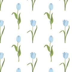 seamless fabric design featuring blue tulip flowers, creating a continuous, flowing pattern with soft, elegant colors