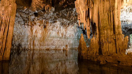 Stalactite cave on the island of Sardinia Neptune's Grotto, Italy