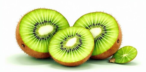Fototapeta premium Watercolor kiwi fruit, sliced & whole Vibrant green hues, nature