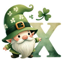 St. Patrick's Day with gnome Alphabet, Watercolor Transparent PNG Files.
