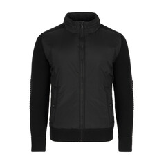 Black men's autumn jacket with wool sleeves isolated on white background