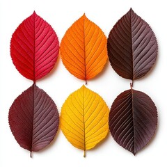 Obraz premium A photostock of vibrant autumn leaves in orange, red, and yellow hues, scattered on a white background, representing the beauty of fall. High Quality