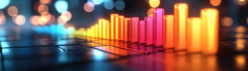 Fototapeta premium ** Vibrant Neon Light Bars on Reflective Surface Creating a Futuristic and Energetic Atmosphere with Bokeh Background..**