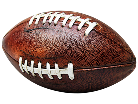 A classic American football (rugby football) isolated on white background. Showcasing its iconic brown leather surface with visible texture and stitching. PNG file