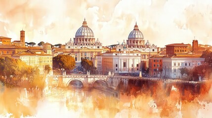 Fototapeta premium Watercolor painting of St. Peter's Basilica in Rome