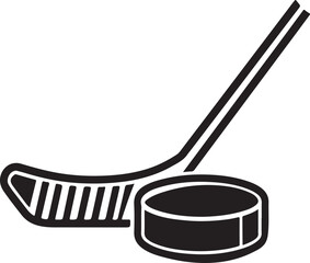Silhouette vector of a hockey stick and puck, perfect for sports designs, ice hockey themes, team branding, tournaments, and graphic design projects.