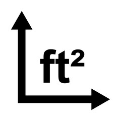 Area measurement icon, square foot symbol with arrows