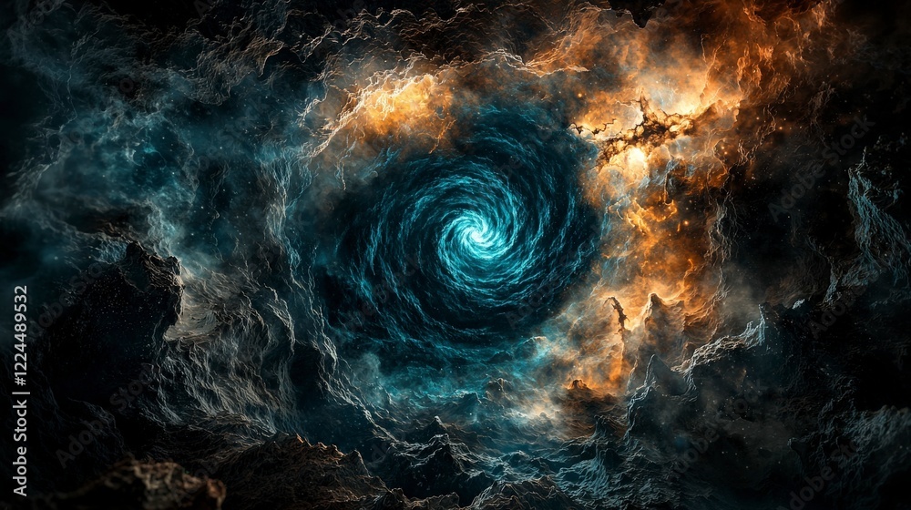 Poster Cosmic event dark swirling vortex in the universe digital art space environment abstract viewpoint