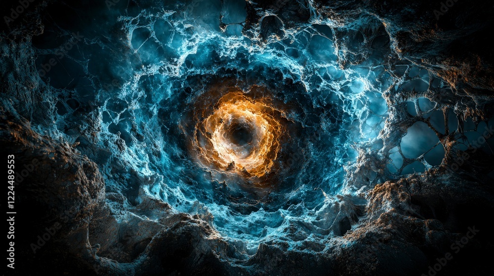 Poster Cosmic dark vortex unveiled deep space digital art celestial environment abstract viewpoint interstellar concept