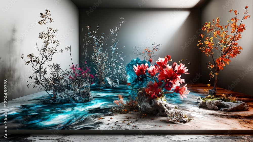 Poster digital art gallery showcasing diverse cultural expressions in a nature-inspired setting modern imme