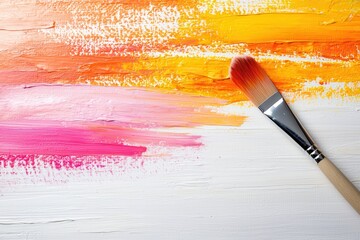 Fototapeta premium Community mindfulness for mental health awarenes. Colorful paint strokes with a brush on a wooden surface.