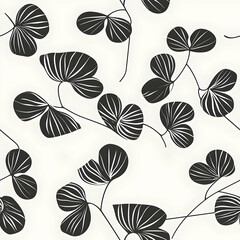 Fototapeta premium A seamless pattern featuring stylized black leaves on a light background.