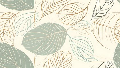 A seamless pattern featuring stylized leaves in soft colors.