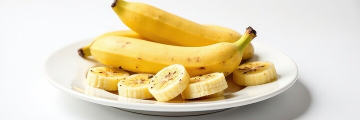 Watercolor bananas on white plate Healthy breakfast , nutrition, macro
