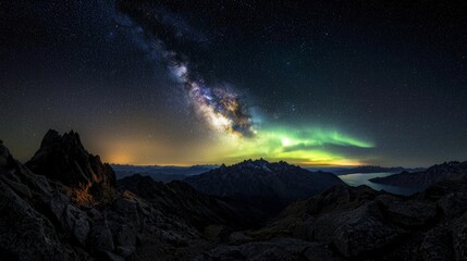 Stargazing adventure over rocky mountains stunning night sky nature landscape breathtaking view cosmic beauty