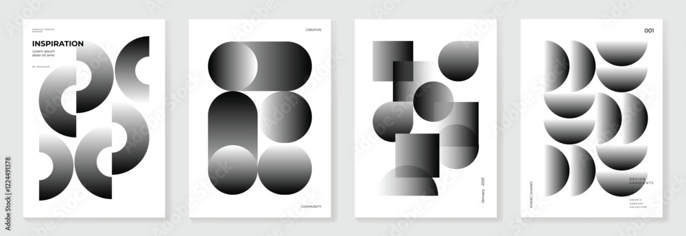 Canvas Prints abstract monochrome gradient poster background vector set. modern cover template with black and whit