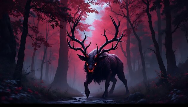 Dark Forest Monster Deer Digital Art Print