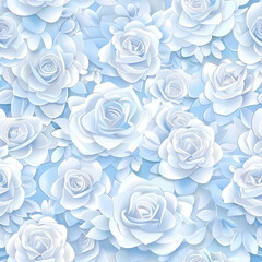 A seamless pattern of light blue and white roses creating a floral design.