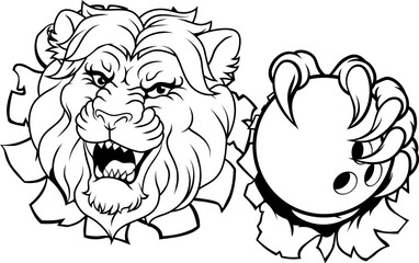 A lion ten pin bowling ball animal sports team mascot