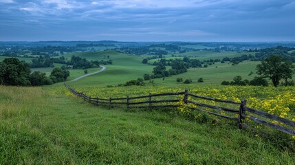 Scenic Rural Road, Rolling Hills, Sunset, Farmland, Landscape Photography