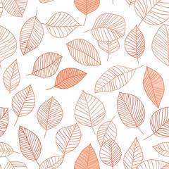 A seamless pattern of stylized leaves in soft coral tones on a white background.