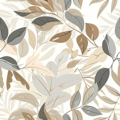 A seamless pattern of stylized leaves in soft, earthy tones.