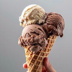 Hand holding an Chocolate and Vanilla cream cone