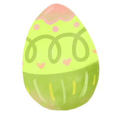 cute illustration of easter egg in green pink peach pastel color watercolor brush heart love cute pattern hand drawn spring season png transparent cutout clipart digital sticker