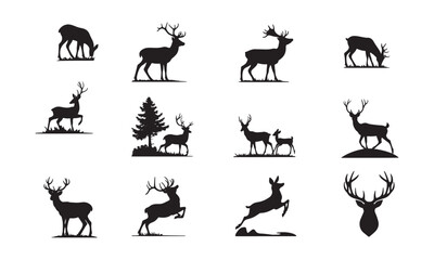 Black Silhouette Deer and Forest Wildlife Collection
