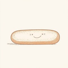 Cute Smiling Cartoon Bread Rolled Snack on Minimalist Background