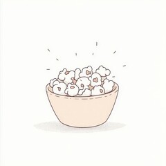 Cute Bowl of Popcorn with Fluffy White Kernels on Light Background