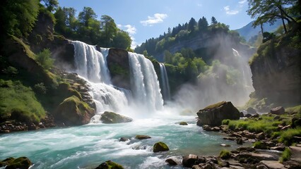 Fototapeta premium Roaring Elegance: The Beauty of Waterfalls Whispering Rapids: The Beauty of Nature