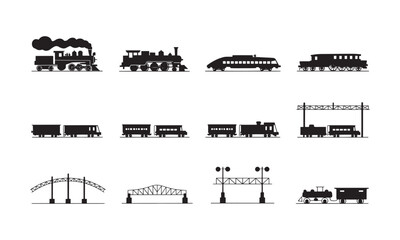 Black Silhouette Trains and Railways Collection