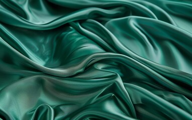 Fototapeta premium Lush folds of luxurious emerald green satin fabric draping sensually, highlighting the rich texture and elegant sheen.