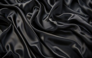Fototapeta premium Dramatic folds and ripples of inky black satin fabric, exuding a sleek and mysterious allure with the shimmering textile